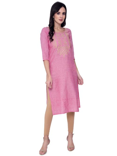 embroidered denim straight kurta - 16817353 - Very Small Image - 1