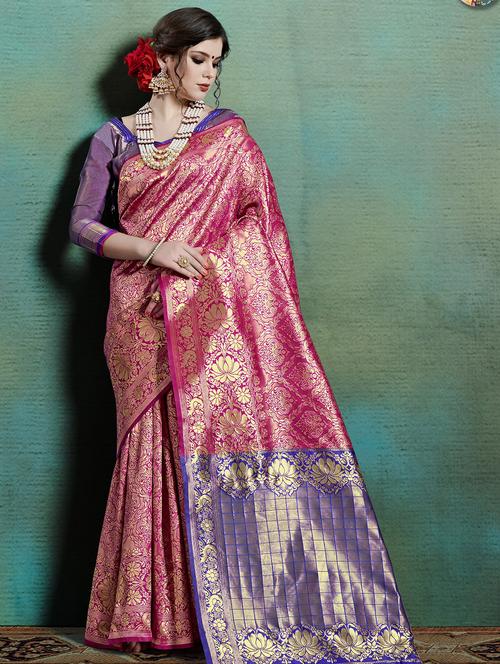 self design banarasi saree with blouse - 16817404 - Very Small Image - 1