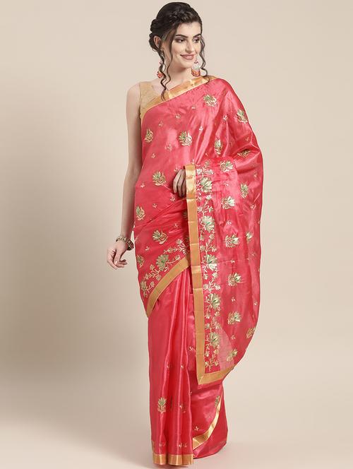 embroidered tussar saree with blouse - 16817808 - Very Small Image - 1
