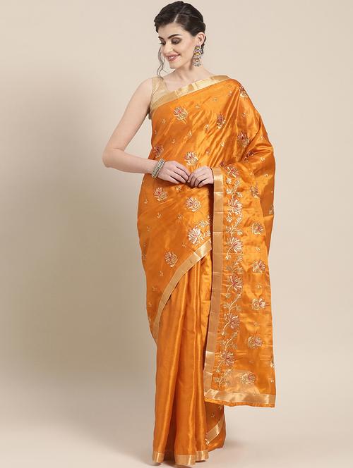 embroidered tussar saree with blouse - 16817809 - Very Small Image - 1