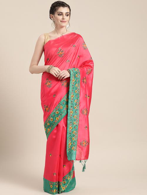 embroidered tussar saree with blouse - 16817810 - Very Small Image - 1