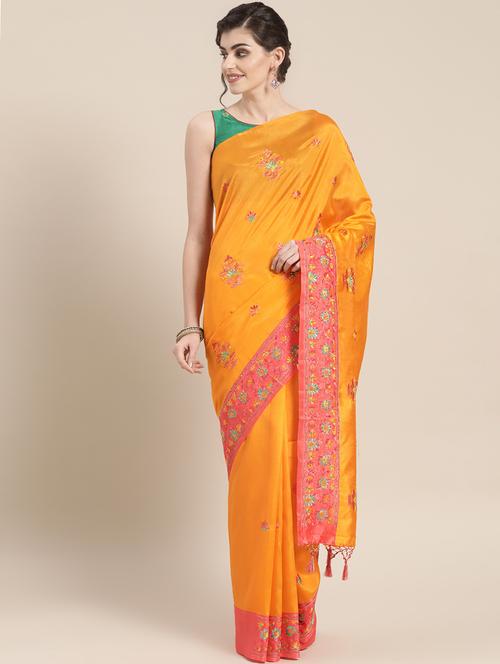 embroidered tussar saree with blouse - 16817811 - Very Small Image - 1