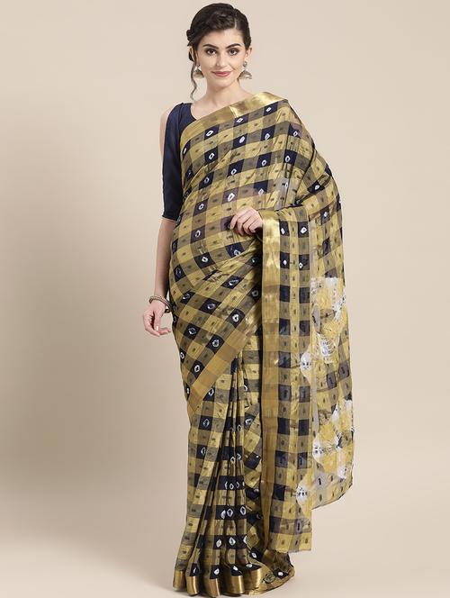 checkered embroidered saree with blouse - 16817827 - Very Small Image - 1