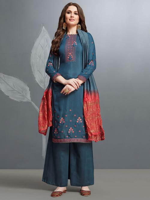 embroidered semi-stitched suit - 16817938 - Very Small Image - 1