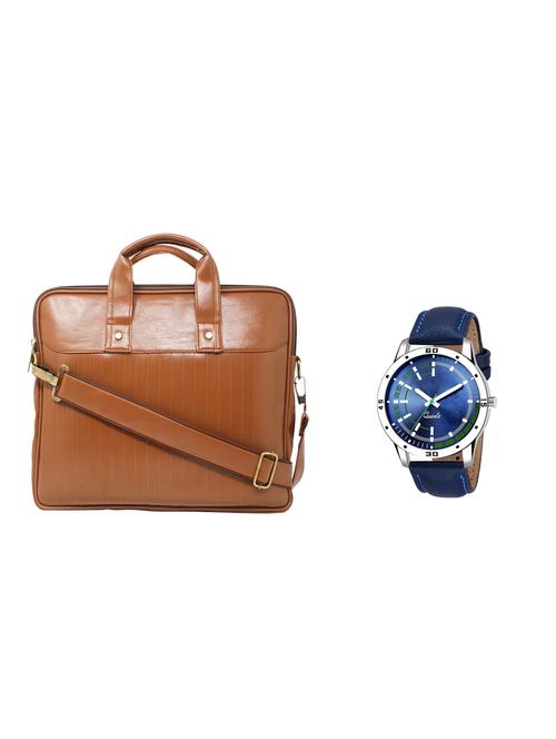 multi colored leatherette laptopbag with watch - 16818633 - Very Small Image - 1