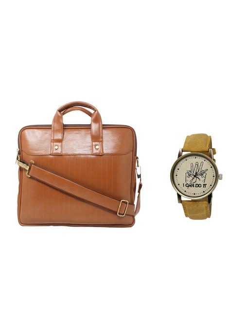 multi colored leatherette laptopbag with watch - 16818688 - Very Small Image - 1