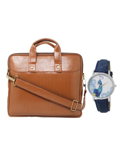 multi colored leatherette laptopbag with watch - 16818738 - Very Small Image - 1