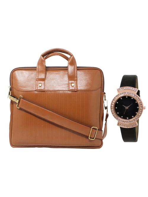 multi colored leatherette laptopbag with watch - 16818741 - Very Small Image - 1