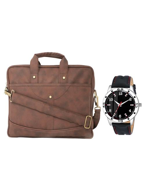 multi colored leatherette laptopbag with watch - 16818760 - Very Small Image - 1