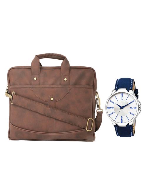 multi colored leatherette laptopbag with watch - 16818761 - Very Small Image - 1