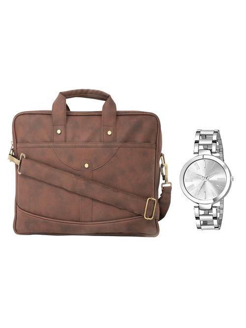 multi colored leatherette laptopbag with watch - 16818765 - Very Small Image - 1