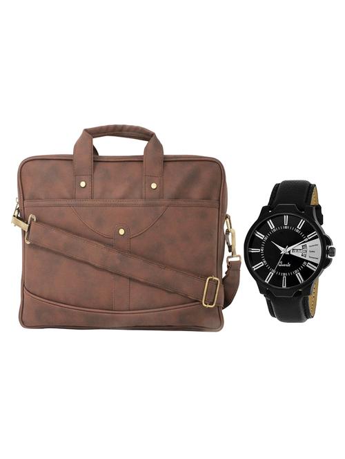 multi colored leatherette laptopbag with watch - 16818773 - Very Small Image - 1