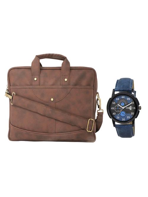 multi colored leatherette laptopbag with watch - 16818775 - Very Small Image - 1