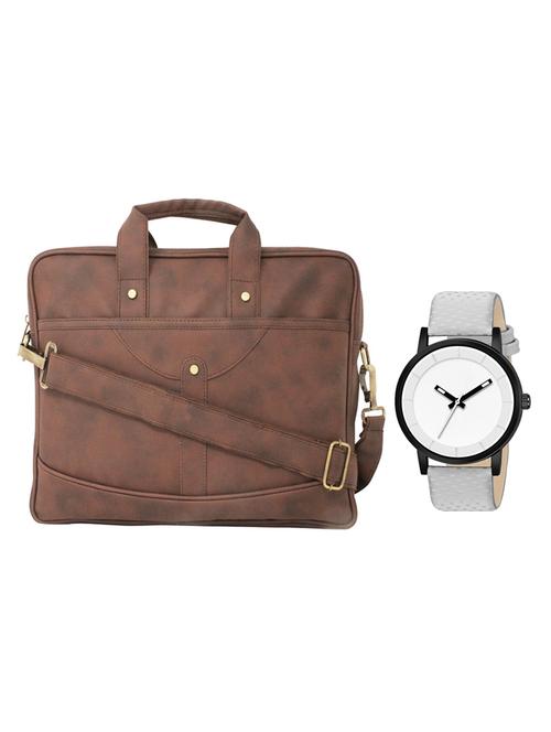 multi colored leatherette laptopbag with watch - 16818778 - Very Small Image - 1