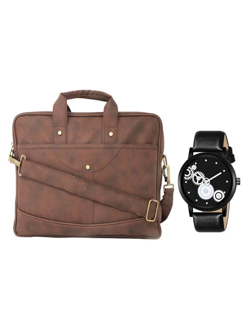 multi colored leatherette laptopbag with watch - 16818782 - Very Small Image - 1