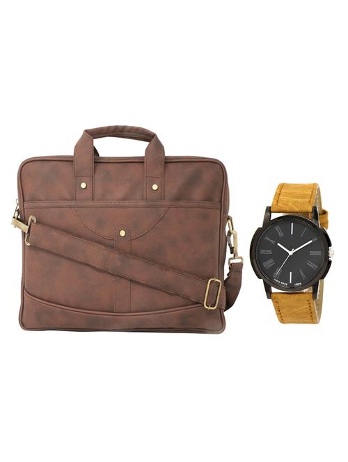 brown leatherette laptopbag with watch - 16818803 - Very Small Image - 1