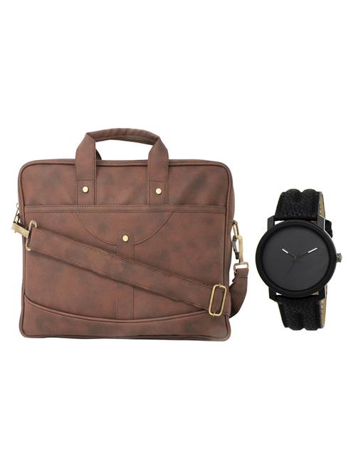 multi colored leatherette laptopbag with watch - 16818805 - Very Small Image - 1