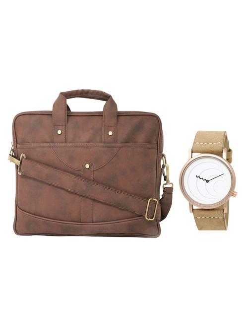 multi colored leatherette laptopbag with watch - 16818822 - Very Small Image - 1