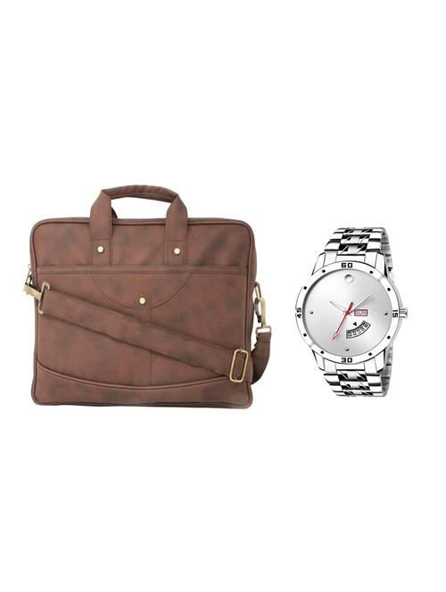 multi colored leatherette laptopbag with watch - 16818835 - Very Small Image - 1