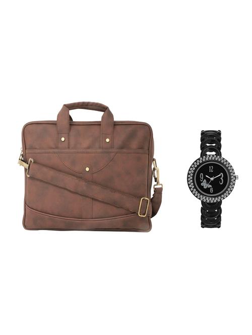 multi colored leatherette laptopbag with watch - 16818841 - Very Small Image - 1