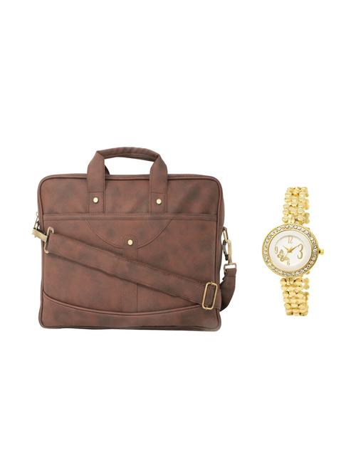 multi colored leatherette laptopbag with watch - 16818843 - Very Small Image - 1