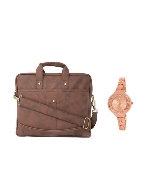 multi colored leatherette laptopbag with watch - 16818856 - Very Small Image - 1