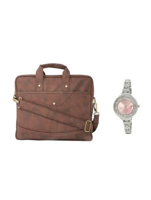 multi colored leatherette laptopbag with watch - 16818857 - Very Small Image - 1