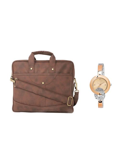 multi colored leatherette laptopbag with watch - 16818873 - Very Small Image - 1