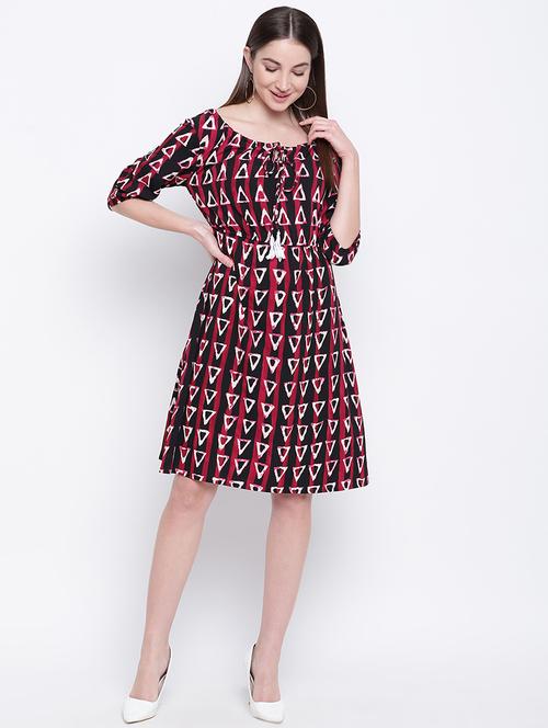 tie up neck printed a-line dress - 16822240 - Very Small Image - 1