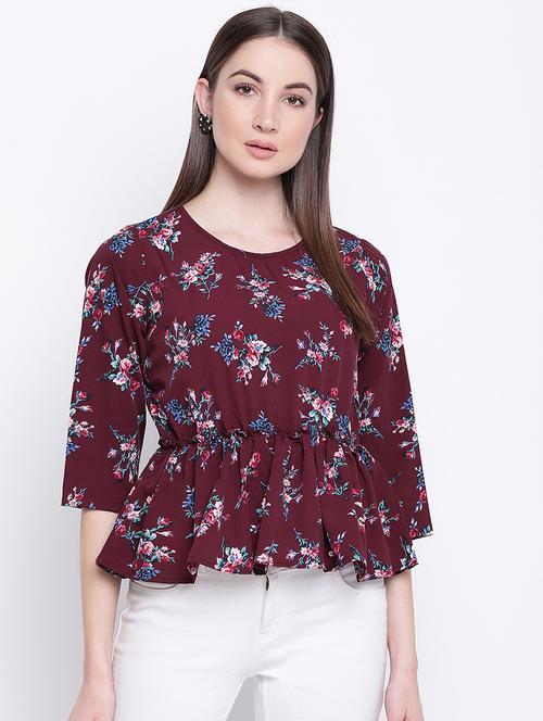 round neck floral peplum top - 16822270 - Very Small Image - 1