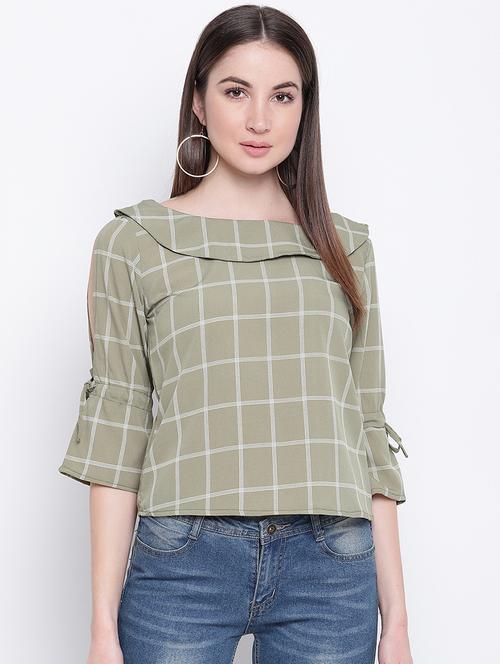 cold shoulder grid pattern top - 16822278 - Very Small Image - 1