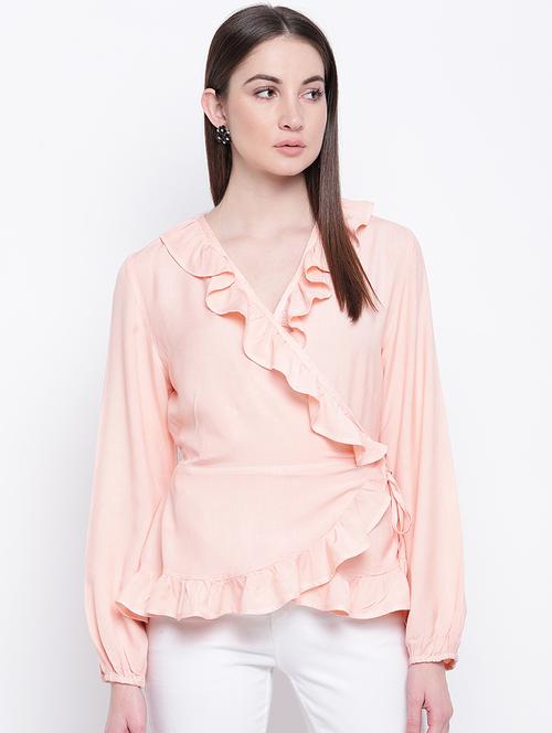 overlap neck ruffle detail top - 16822292 - Very Small Image - 1