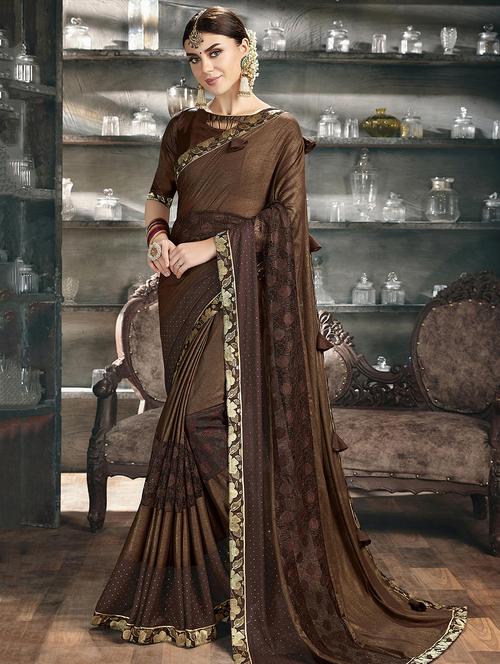 lace detailed printed saree with blouse - 16822504 - Very Small Image - 1