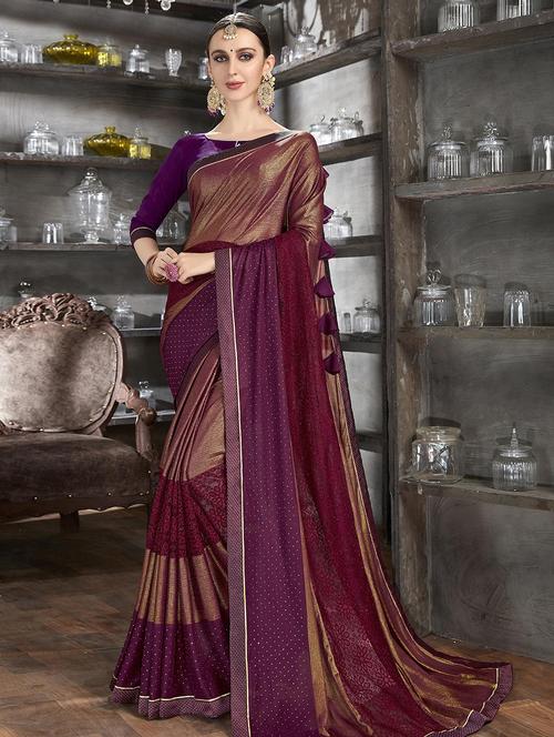 lace detailed color block saree with blouse - 16822505 - Very Small Image - 1