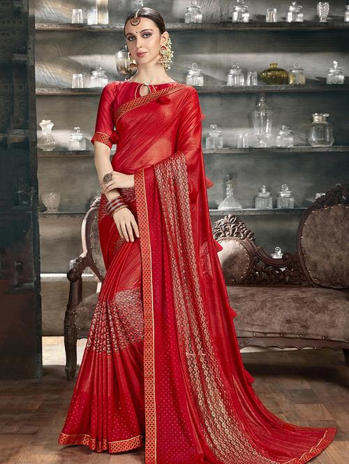 lace detailed printed saree with blouse - 16822507 - Very Small Image - 1