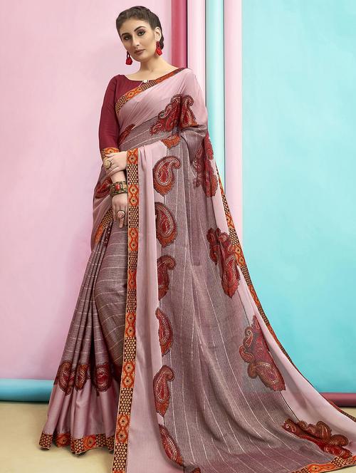 lace detailed printed saree with blouse - 16822512 - Very Small Image - 1