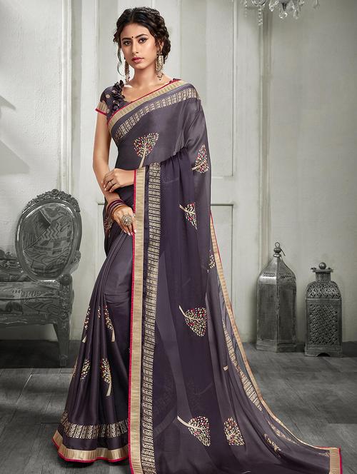 foil printed saree with blouse - 16822939 - Very Small Image - 1