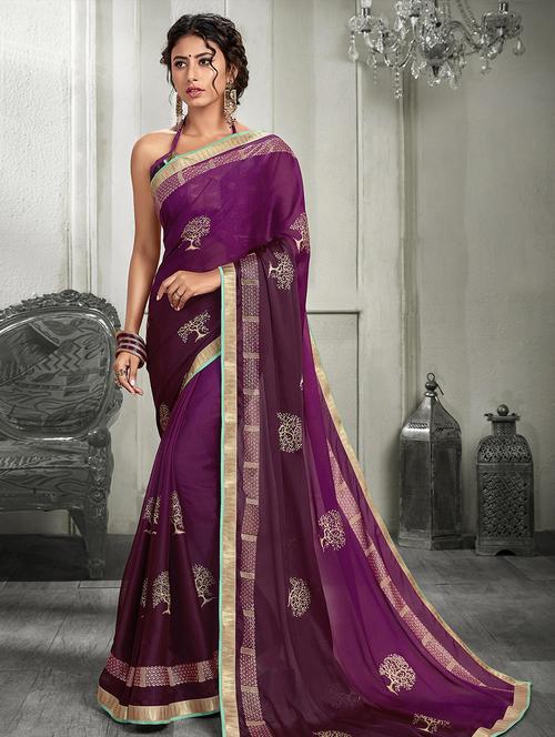 foil printed saree with blouse - 16822940 - Very Small Image - 1