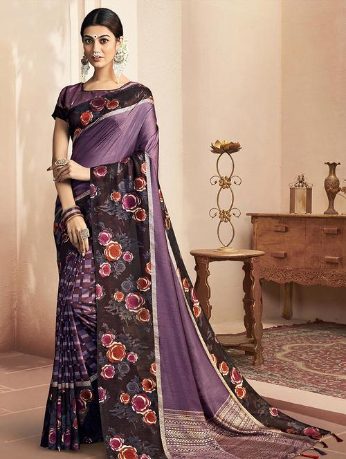 floral printed saree with blouse - 16822950 - Very Small Image - 1