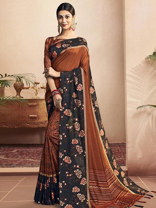 floral printed saree with blouse - 16822951 - Very Small Image - 1