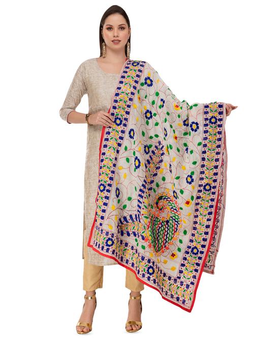 off-white self designed embroidered dupatta - 16823002 - Very Small Image - 1
