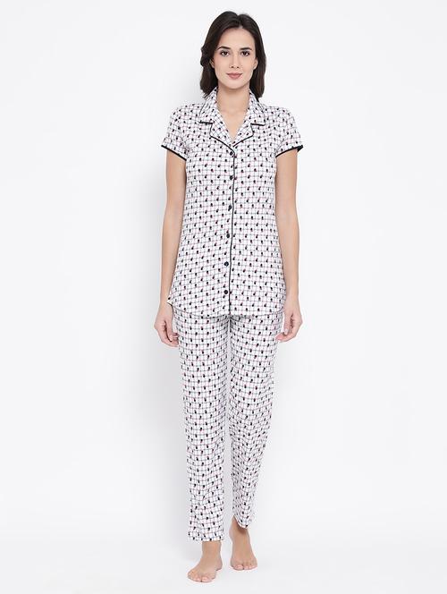 lapel neck shirt with pajama set - 16823780 - Very Small Image - 1