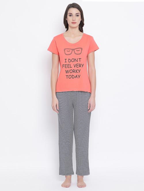 quirky tee with striped pajama set - 16823792 - Very Small Image - 1