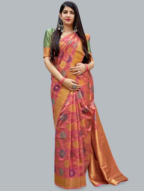 self design banarasi silk saree with blouse - 16824259 - Very Small Image - 1