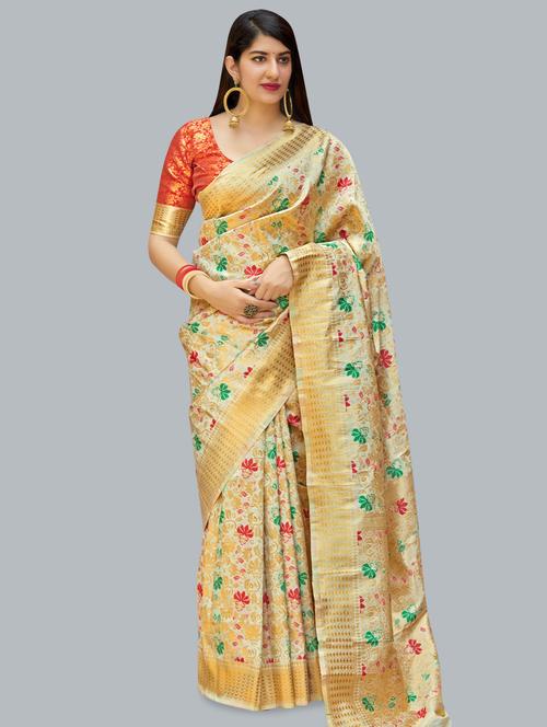 self design banarasi silk saree with blouse - 16824261 - Very Small Image - 1