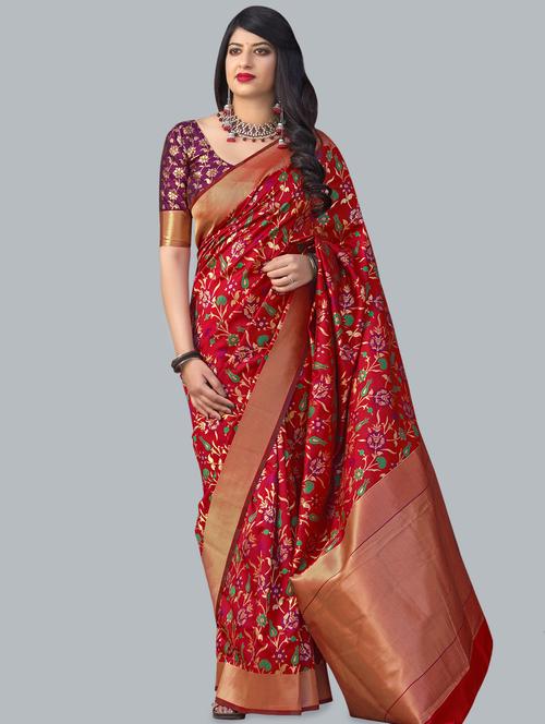 self design banarasi silk saree with blouse - 16824264 - Very Small Image - 1
