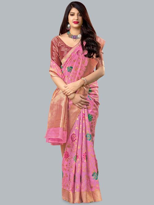 self design banarasi silk saree with blouse - 16824268 - Very Small Image - 1
