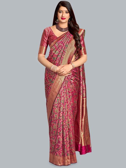 self design banarasi silk saree with blouse - 16824272 - Very Small Image - 1