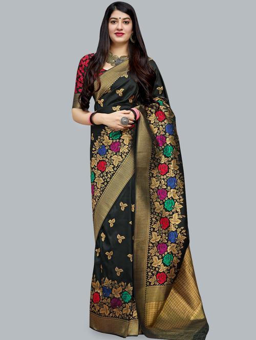 floral banarasi silk saree with blouse - 16824280 - Very Small Image - 1