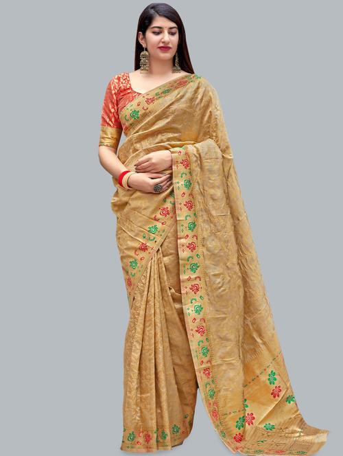 floral banarasi silk saree with blouse - 16824286 - Very Small Image - 1